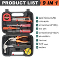 8/9/12/13Piece Tools Set General House hold Hand Tool Kit with Plastic Toolbox Storage Case